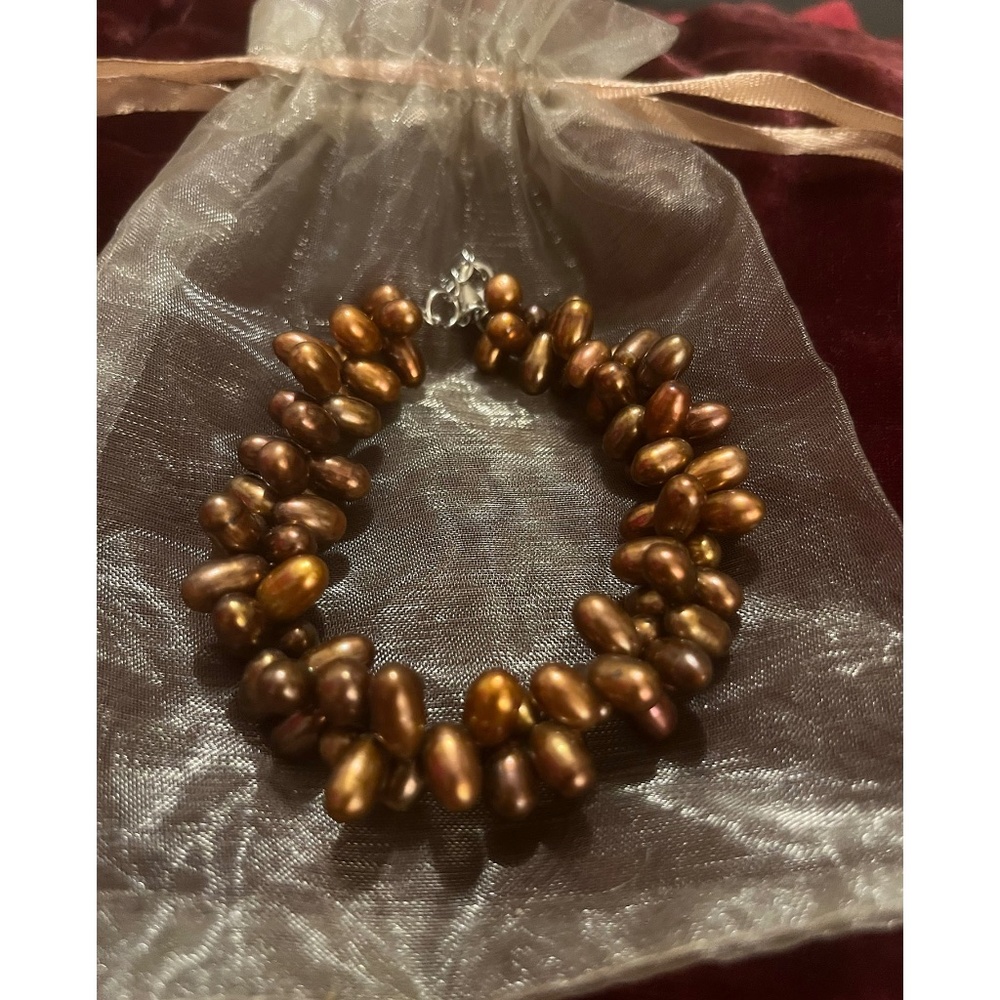 Hand Beaded Bracelet -  Large Bronze Egg Shaped Beads